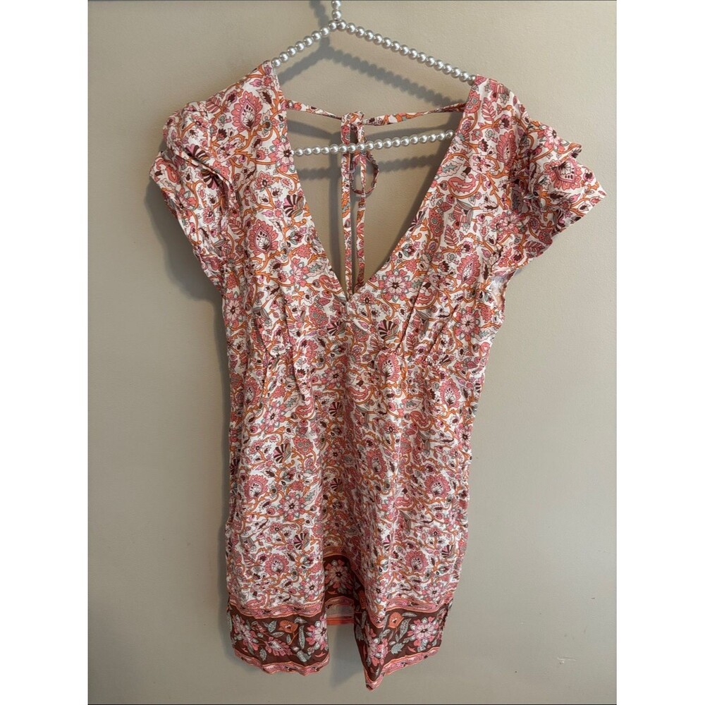NEW Loft size medium Floral Paisley V-Neck Dress in Pink & Orange linen blend